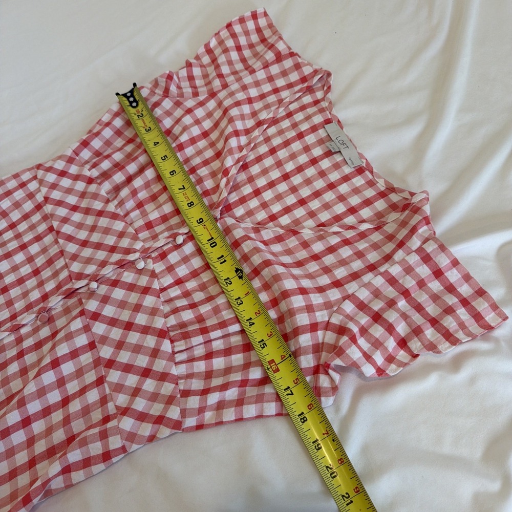 Loft Dress Red White Gingham Plaid Flutter Sleeve Midi Picnic Cottage Size 4 - Picture 5 of 8